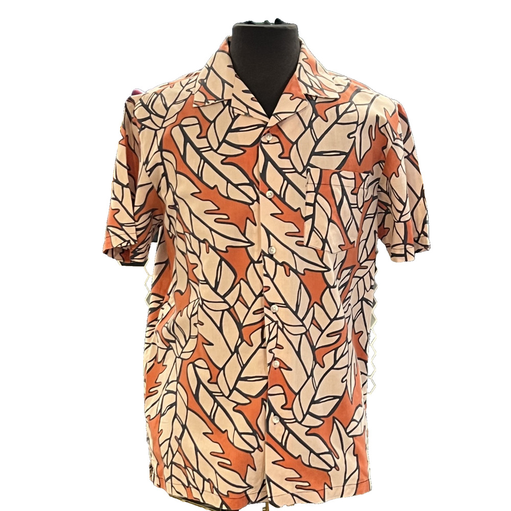 Onia Men’s S/S Hawaiian Button Shirt Orange Floral • Medium